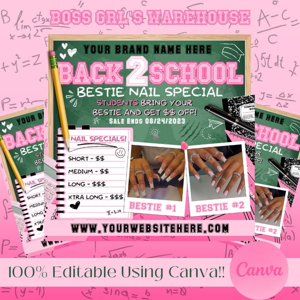 Back to School Nail Flyer, Back to School Sale Flyer, Back 2 School Sale Template, DIY Canva Template, Braid Special flyer, Nail Flyer Post