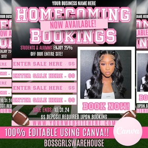 Homecoming Booking Flyer, Hair, Lash, Makeup (Canva Template)