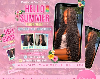Summer Braid Sale Flyer, Summer Sale Braid Prices Flyer, Braids Sale Flyer Flash Sale Flyer Braids Special Flyer, Premade Social Media Flyer