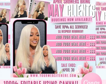 May Booking Flyer: Hair, Makeup, Lashes, Braids (Canva Template)