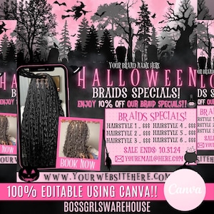 Halloween Braids Sale Flyer, Spooky Season Booking Flyer, October Bookings Now Available, Halloween Sale Flyer Pinkoween, Halloween Book Now