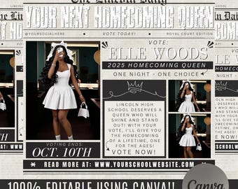 Homecoming Newspaper Flyer, Homecoming Flyer,  Homecoming Queen & King Vote Flyer, Canva Campaign Flyer, Election Flyer Prom Queen Flyer