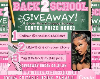 Back to School Giveaway Flyer, Back to School Giveaway Template, Canva Template, Giveaway Flyer, Giveaway Template, Canva Social Media Flyer