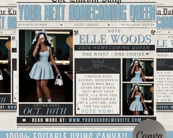 Homecoming Newspaper Flyer, Homecoming Flyer,  Homecoming Queen & King Vote Flyer, Canva Campaign Flyer, Election Flyer Prom Queen Flyer