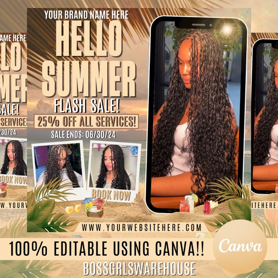 Summer Braid Sale Flyer, Summer Sale Braid Prices Flyer, Braids Sale Flyer Flash Sale Flyer Braids Special Flyer, Premade Social Media Flyer
