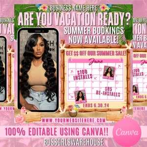 Summer Hair Flyer, Summer Sale Book Now Flyer, Vacation Summer Bookings, Flash Sale Flyer, Canva Braids Flyer, Premade Social Media Flyer