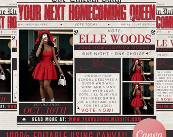 Homecoming Queen Vote Flyer, Newspaper Style (Canva Template)