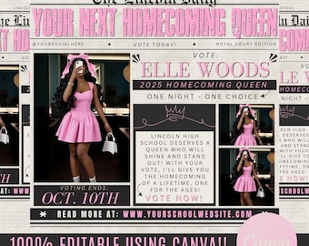 Homecoming Newspaper Flyer, Homecoming Flyer,  Homecoming Queen & King Vote Flyer, Canva Campaign Flyer, Election Flyer Prom Queen Flyer