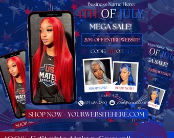 4th of July Flyer, DIY Flyer Template Design, Hair Lash Sale Flyer, Independence Day Flyer Premade Instagram 4th of July Flyer Post Canva