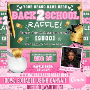 Back to School Raffle Flyer, DIY Flyer Vorlage, B2S Giveaway Flyer, Ticket Flyer, Flyer für Schulhaare Specials, Canva Premade Business Flyer