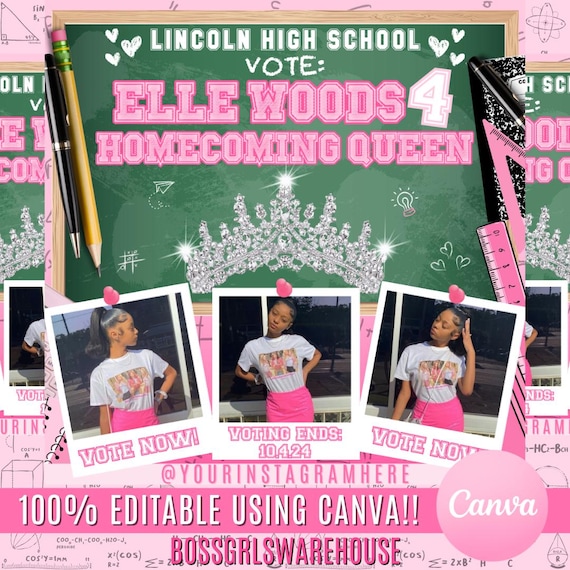 Vote Homecoming Queen Flyer: DIY Campaign Template (Editable Canva)