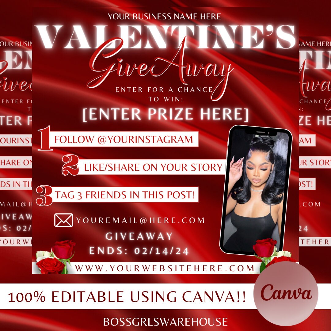 Valinetines Raffle Poster Valentines Day Giveaway, Giveaway Flyer, DIY Valentines Flyer, Raffle ...