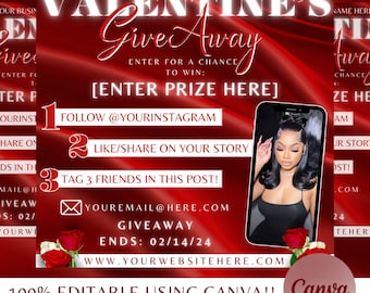 Valentines Day Giveaway, Giveaway Flyer, DIY Valentines Flyer, Raffle Flyer, Canva Hair Flyer, Raffle Ticket Flyer Valentines Giveaway Flyer