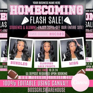Homecoming Flash Sale Flyer, Wig Install Flyer, Flash Sale Flyer, Book Now Flyer, Homecoming Bookings, Hoco Flash Sale, Homecoming Flyer