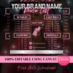 Price List Template, DIY Small Business Printable Pricing Guide Sheet Beauty Salon Nail Makeup Hair Stylist Editable Canva Template, Premade