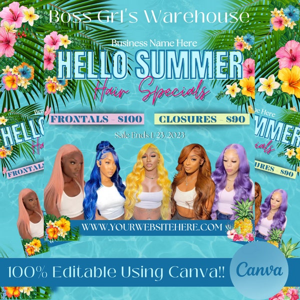 Summer Hair Flyer, Braids Special Flyer, Summer Sale Flyer, Canva Template, Summer Braids Sale Flyer, Braid Prices Flyer, Hair Lashes Flyer
