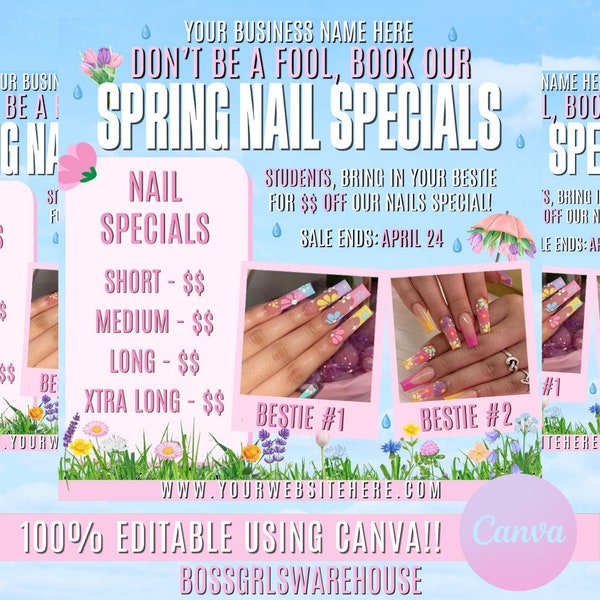 Spring Nail Booking Flyer, Nail Flyer, Nail Tech Flyer, Nail Appointments Available flyer, Nail Book now flyer, Canva Nail Instagram Flyer