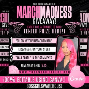 Sorteio March Madness, Folheto de Sorteio, Folheto DIY March Madness, Folheto de Rifa, Folheto Canva Hair, Folheto de Bilhete de Rifa, Folheto de Sorteio de Março