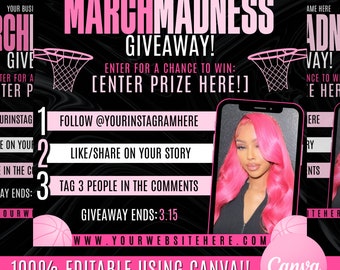 March Madness Giveaway, Giveaway Flyer, DIY March Madness Flyer, Raffle Flyer, Canva Hair Flyer, Raffle Ticket Flyer, March Giveaway Flyer