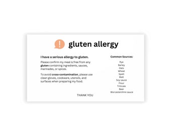 Gluten Food Allergy Card