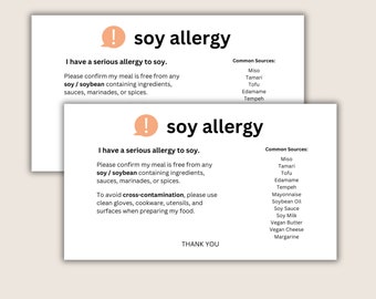Printable Tree Nut Allergy Food Alert Cards Allergy Travel Cards ...