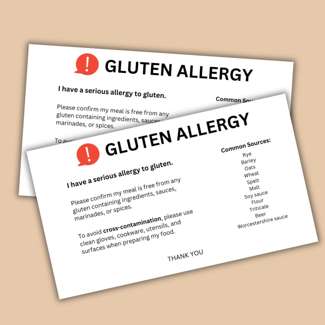 Printable Gluten Free Food Allergy Card Celiac Disease - Etsy