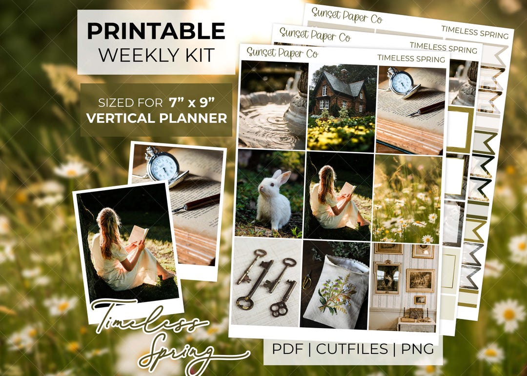 Timeless Spring Printable Photo Planner Stickers - Vertical Weekly ...