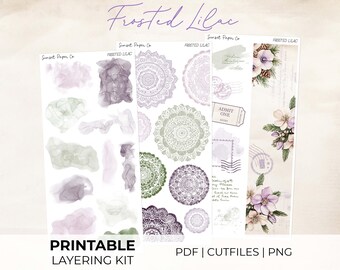 Frosted Lilac Layering Kit Add-On - Printable Stickers Decorative Sticker Planner Journaling Kit, Silhouette Cut Files Cricut, Winter Snow
