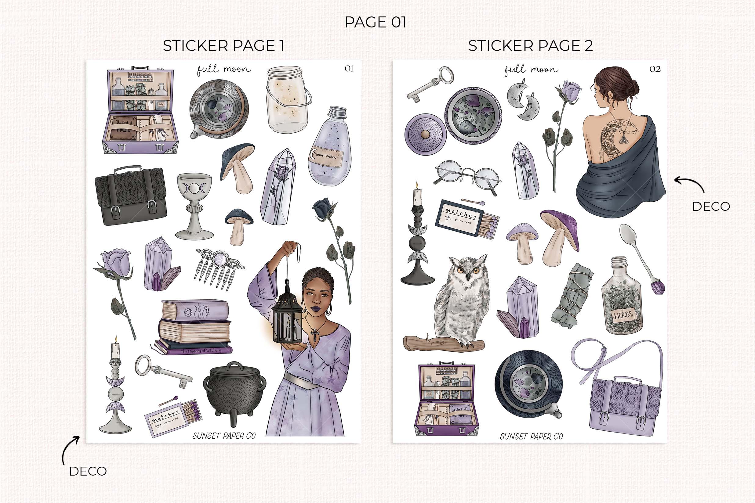 Full Moon Printable Stickers - Journaling Sticker Kit, Planner ...