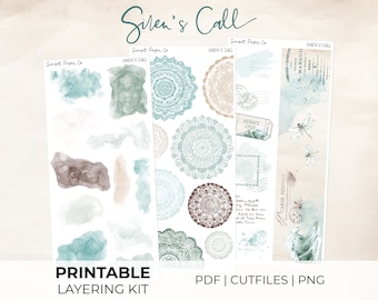 Siren's Call Layering Kit Add-On - Printable Stickers Decorative Sticker Planner Journaling Kit, Silhouette Cut Files Cricut, Summer Mermaid