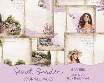 Secret Garden -  Junk Journal Pages | Printable Journal Paper Digital Download JPG PDF - Scrapbook Vintage Ephemera Lilac Floral Spring