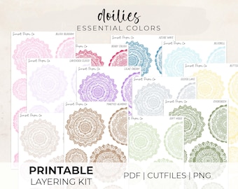 Doilies - Essential Colors Layering Bundle | Printable Stickers Decorative Ephemera Scrapbooking Journaling, PNG Cut Files Silhouette Cricut