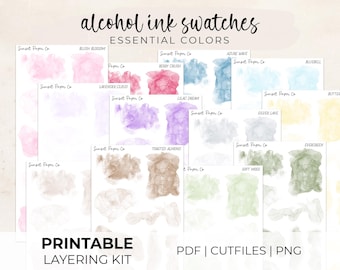Alcohol Ink Swatches - Essential Colors Layering Bundle | Printable Stickers Decorative Ephemera Scrapbooking Journaling, Silhouette Cricut