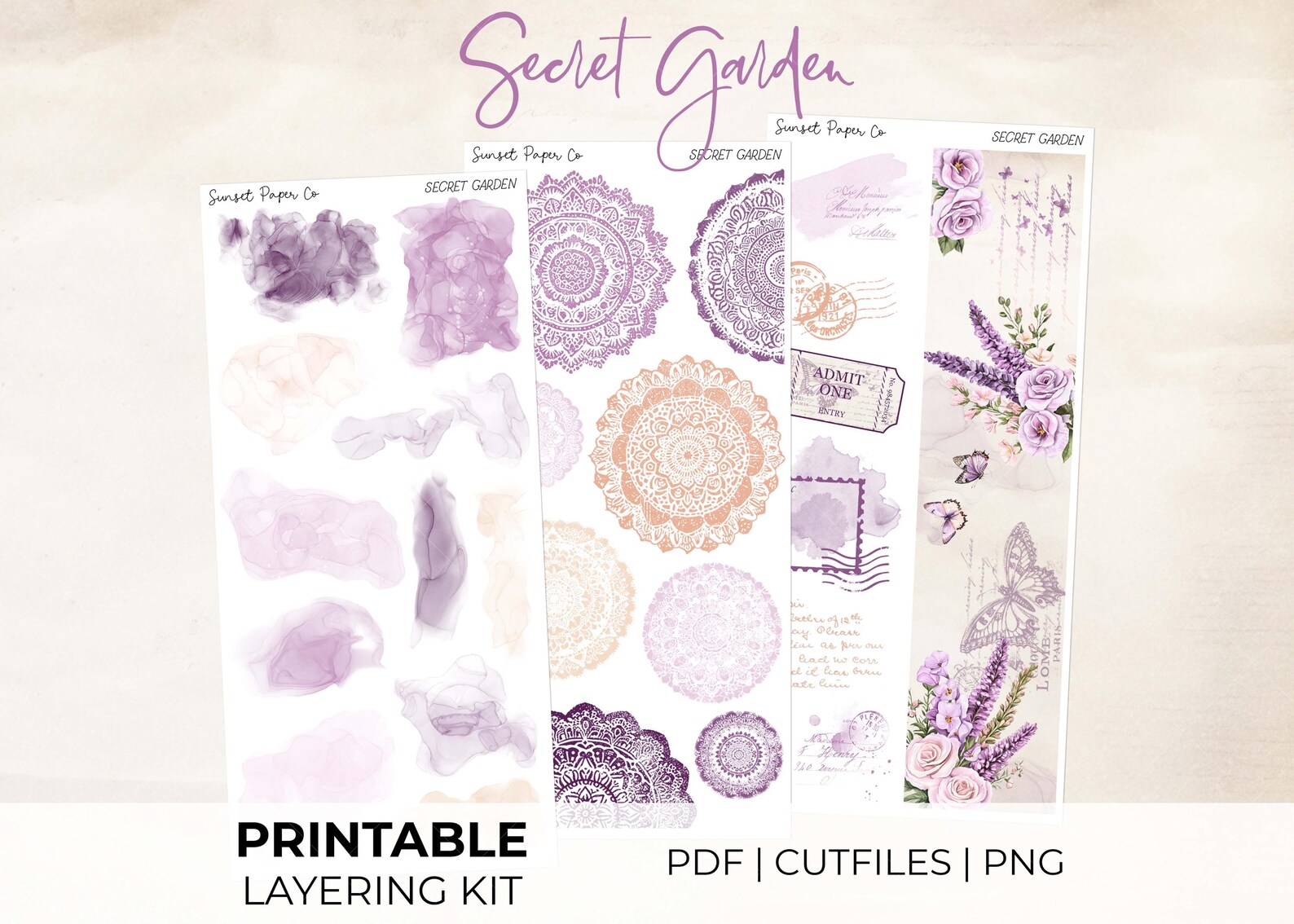 Sticker Layering Project Secret Garden Layering Kit Add-on - Printable Stickers Decorative ...