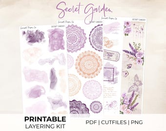 Secret Garden Layering Kit Add-On - Printable Stickers Decorative Sticker Planner Journaling Kit, Silhouette Cut Files Cricut, Spring Floral