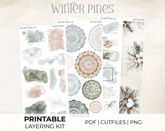 Winter Pines Layering Kit Add-On - Printable Stickers Decorative Sticker Planner Journaling Kit, Silhouette Cut Files Cricut, Winter Snow