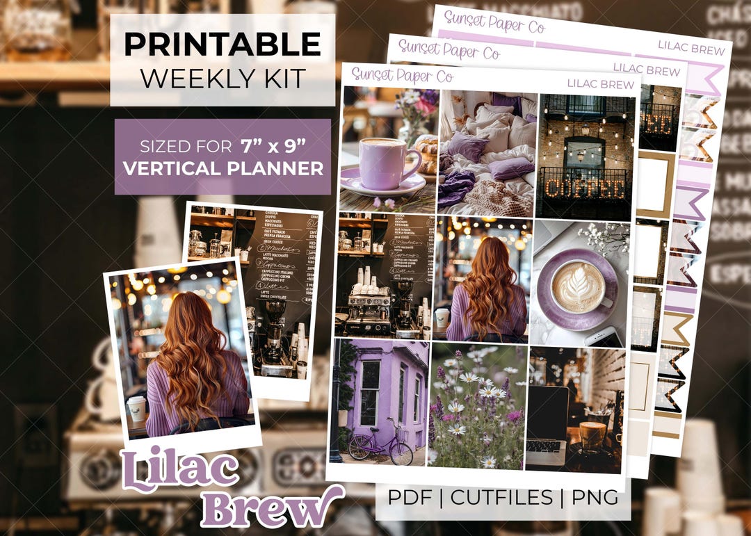 Lilac Brew Printable Photo Planner Stickers - Vertical Weekly Sticker ...