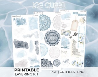 Ice Queen Layering Kit Add-On - Printable Stickers Decorative Sticker Planner Journaling Kit, Silhouette Cut Files Cricut Winter Snow