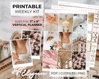 Soft Elegance Printable Photo Planner Stickers - Vertical Weekly Sticker Planner Kit, Erin Condren, Silhouette Cut Files, Cricut PNG - Love