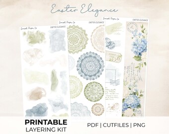 Easter Elegance Layering Kit Add-On - Printable Stickers Decorative Sticker Planner Journaling Kit Silhouette Cricut, Spring Cottage