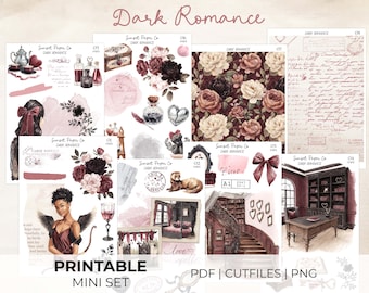 Dark Romance Printable Stickers - Mini Sticker Set, Deco Decorative Kit Planner Journaling Silhouette Cut Files Cricut PNG, Valentine Spring