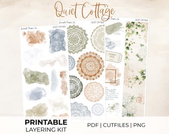 Quiet Cottage Layering Kit Add-On - Printable Stickers Decorative Sticker Planner Journaling Kit Silhouette Cricut, Spring Cottagecore