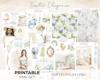 Easter Elegance Printable Stickers - Mini Sticker Set, Deco Decorative Kit, Planner Journaling Silhouette Cut Files Cricut, Spring Cottage
