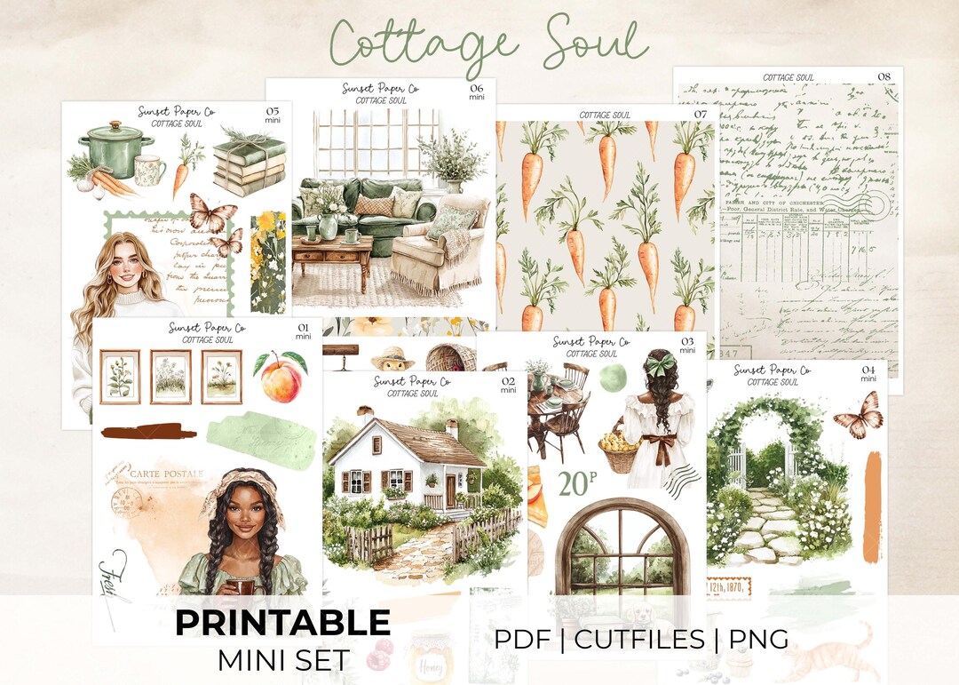 Cottage Soul Printable Stickers - Mini Sticker Set, Deco Decorative Kit ...
