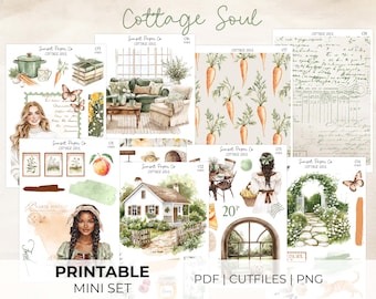 Cottage Soul Printable Stickers - Mini Sticker Set, Deco Decorative Kit, Planner Journaling Silhouette Cut Files Cricut, Spring Cottagecore