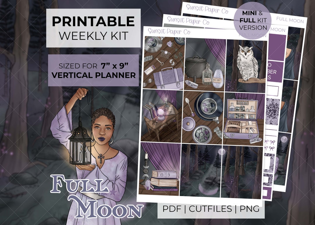 Full Moon Printable Planner Stickers - Weekly Planner Kit, Erin Condren ...