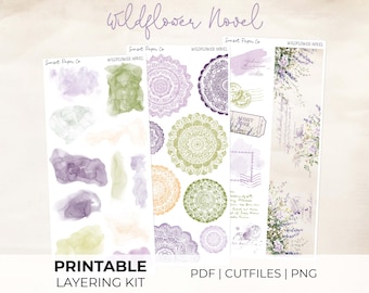 Wildflower Novel Layering Kit Add-On - Printable Stickers Decorative Sticker Planner Journaling Kit Silhouette Cut Files Cricut, Spring Book