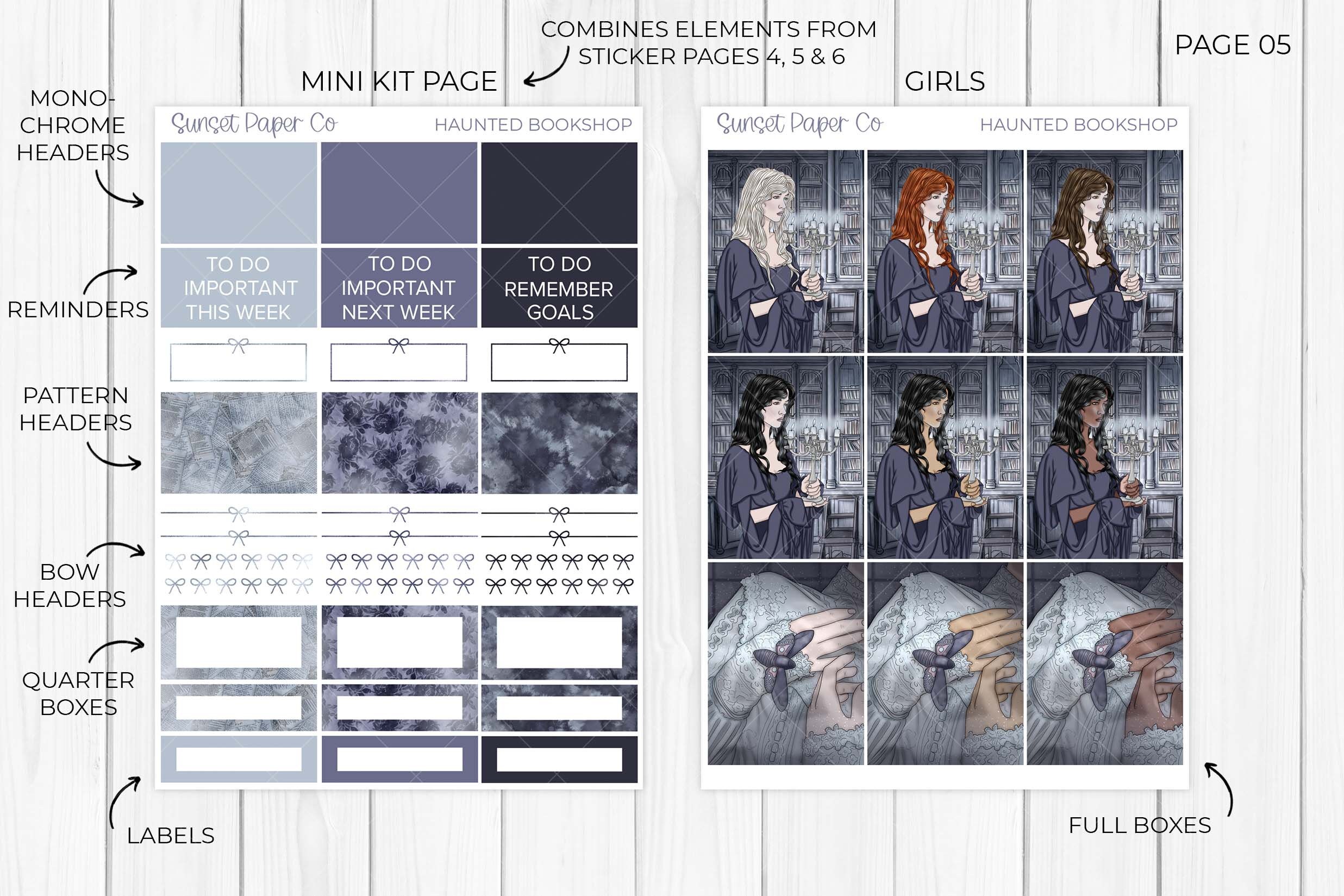 Haunted Bookshop Printable Planner Stickers Weekly Planner Kit, Erin ...