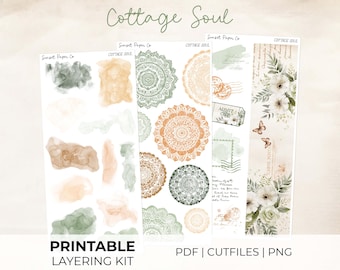 Cottage Soul Layering Kit Add-On - afdrukbare stickers decoratieve sticker planner journaling kit silhouet Cricut, lente Cottagecore