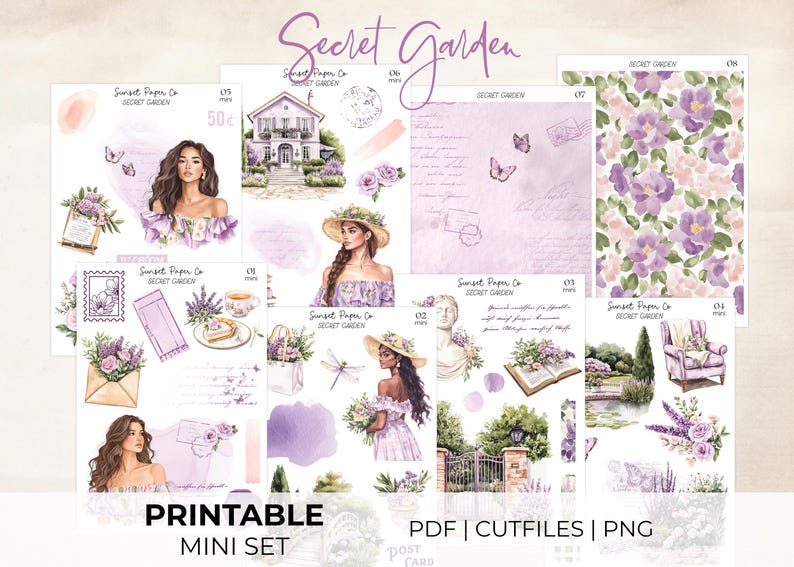Secret Garden Printable Stickers - Mini Sticker Set, Planner Journaling ...
